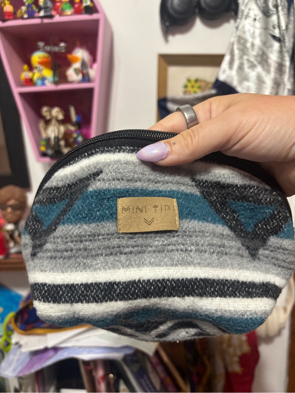 Mini Tip Storm Indigenous Teal & Gray Patterned Pouch